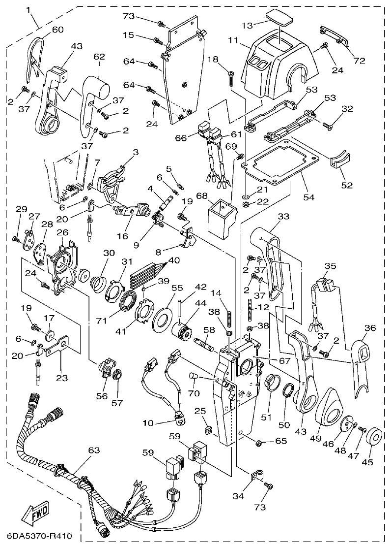 Yamaha F150FET, FL150FET REMOTE CONTROL ASSY 3 parts diagram